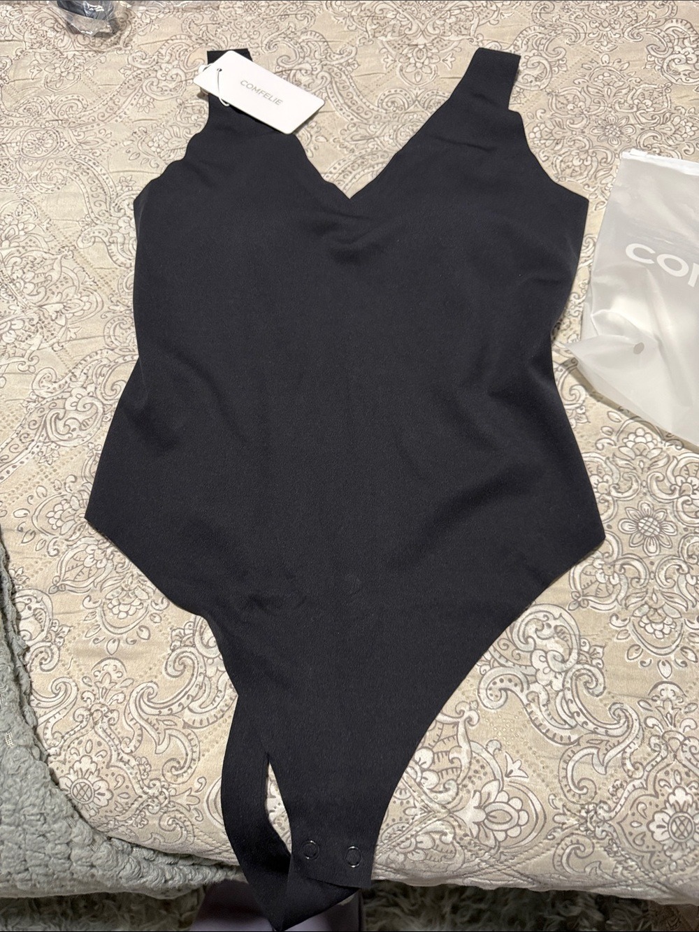 Black Shaping Bodysuit with V-Neck